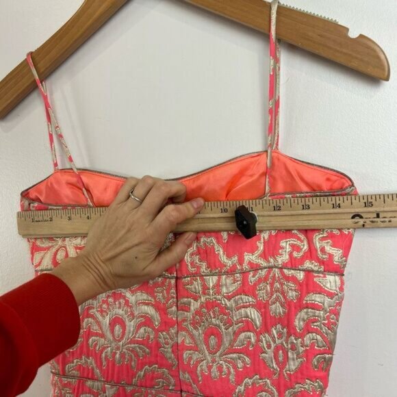 Vintage David Meister Women’s 4 Pink & Gold Cocktail Mini Dress Spaghetti Strap - Picture 10 of 13